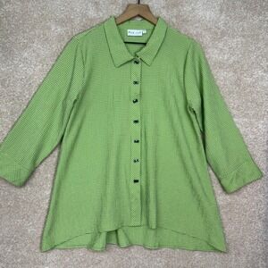 HABITAT Button Down Shirt Size Medium Chartreuse Art‎ to Wear Crinkle Gauzy